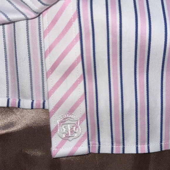 Talbots Perfect Shirt Pink Blue Preppy Stripe Fitted Button Up Shirt Non Iron 10 - Picture 9 of 16